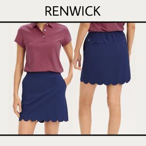 RENWICK RNWK NWT Womens Sz 0 Navy Scallop Hem Pocket Rear Zip Golf Tennis Skort